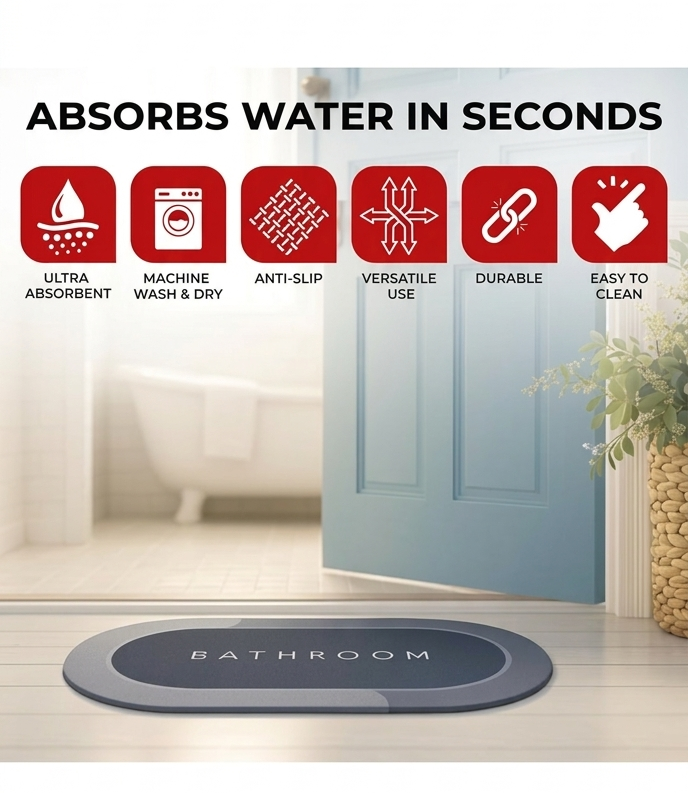Super Absorbent Quick-Dry Diatomite Bath Mat (Pack of 2)