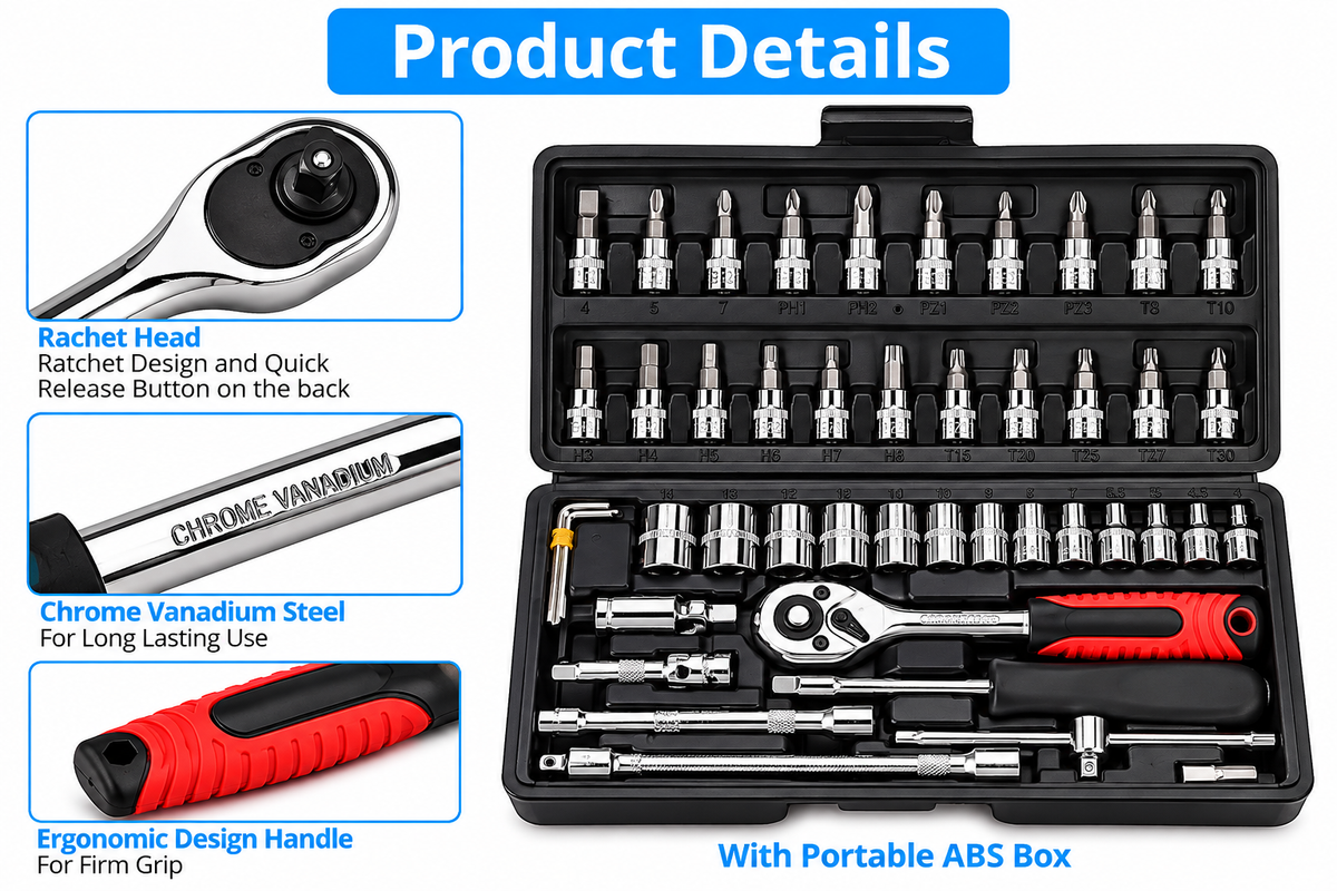 46 Pcs in 1 Box Mechanical Toolkit Wrench Set/Socket