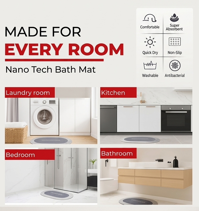 Super Absorbent Quick-Dry Diatomite Bath Mat (Pack of 2)