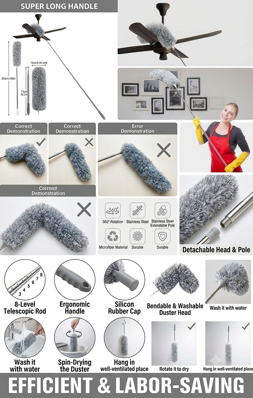 Microfiber Feather Duster Bendable